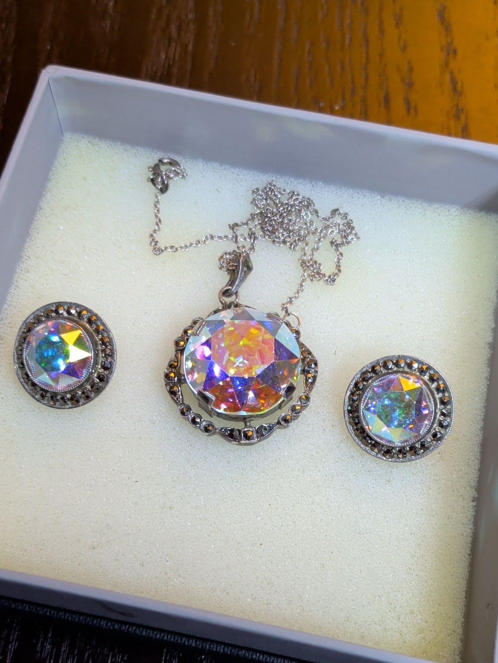 Genuine Mid Century European Silver 835, Iris Glass/ Watermelon Glass Set